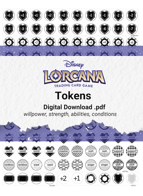 Disney Lorcana Game Tokens | Digital Download .PDF - Single Printable Sheet  - Circle Shaped (0.625") - Willpower, Strength, Lore, Abilities - Etsy