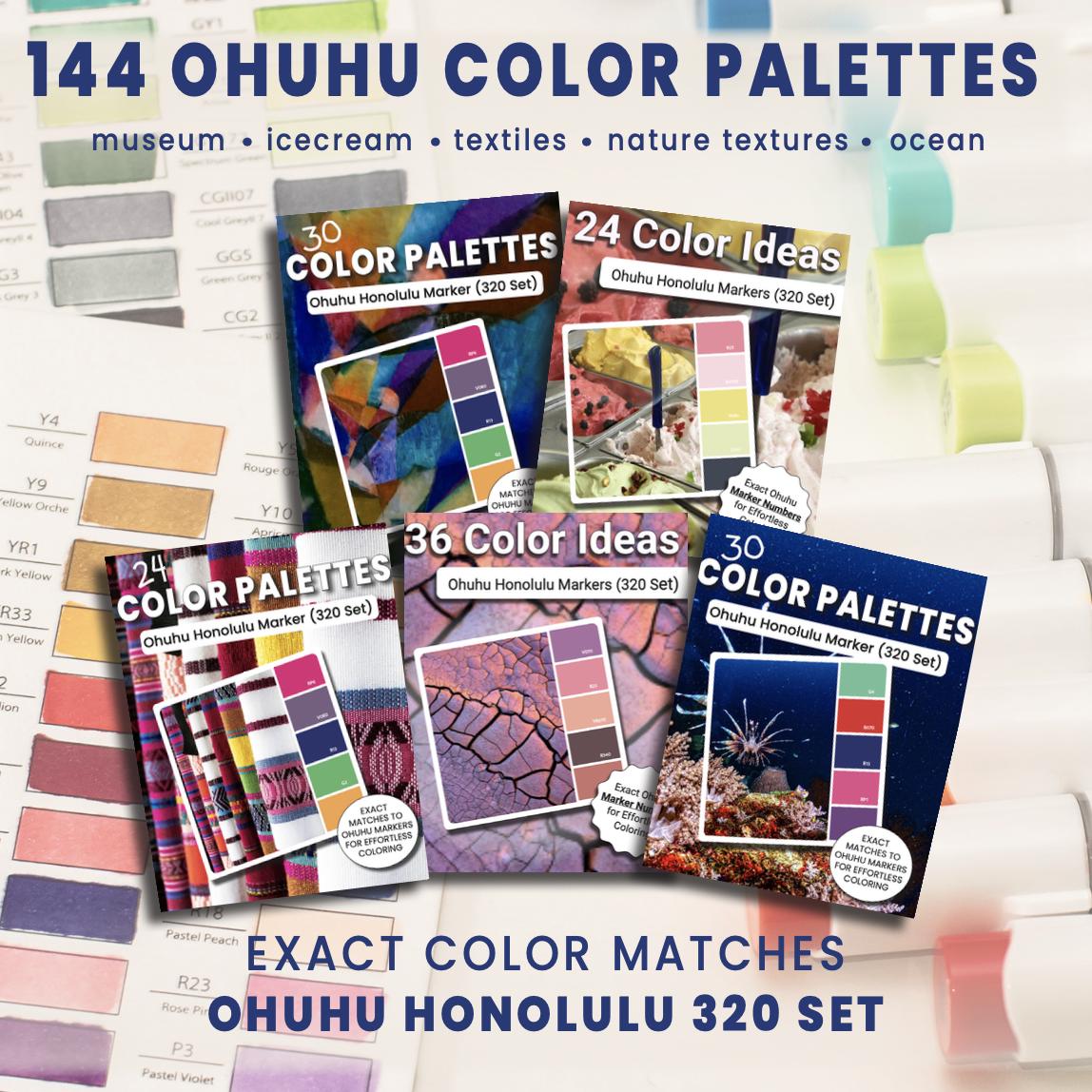144 Ohuhu Color Palettes for Honolulu 320 Set | Exact Marker Matches | Printable PDF with Ocean, Icecream, Nature, Museum & Textile Themes