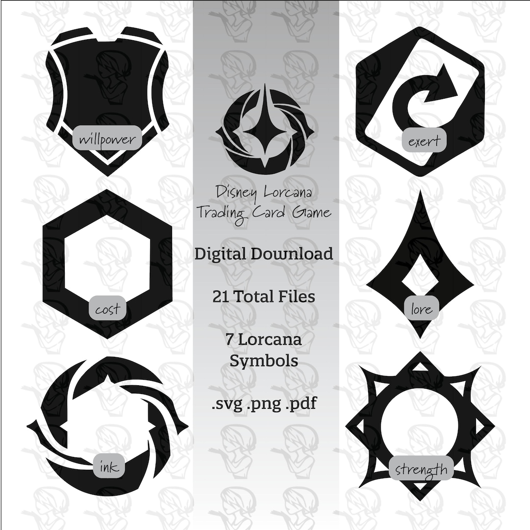 Disney Lorcana Game Symbols | Digital Download - 21 Files (.svg, .png, .pdf) - Willpower, Strength, Lore, Cost, Ink, Exert - Etsy Disney Lorcana Game Symbols | Digital Download - 21 Files (.svg, .png, .pdf) - Willpower, Strength, Lore, Cost, Ink, Exert - Etsy
