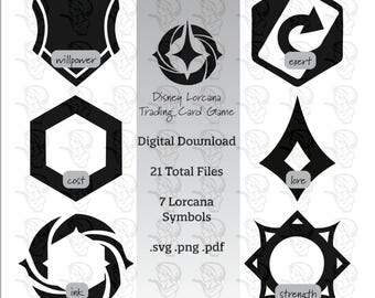 Disney Lorcana Game Symbols | Digital Download - 21 Files (.svg, .png, .pdf) - Willpower, Strength, Lore, Cost, Ink, Exert