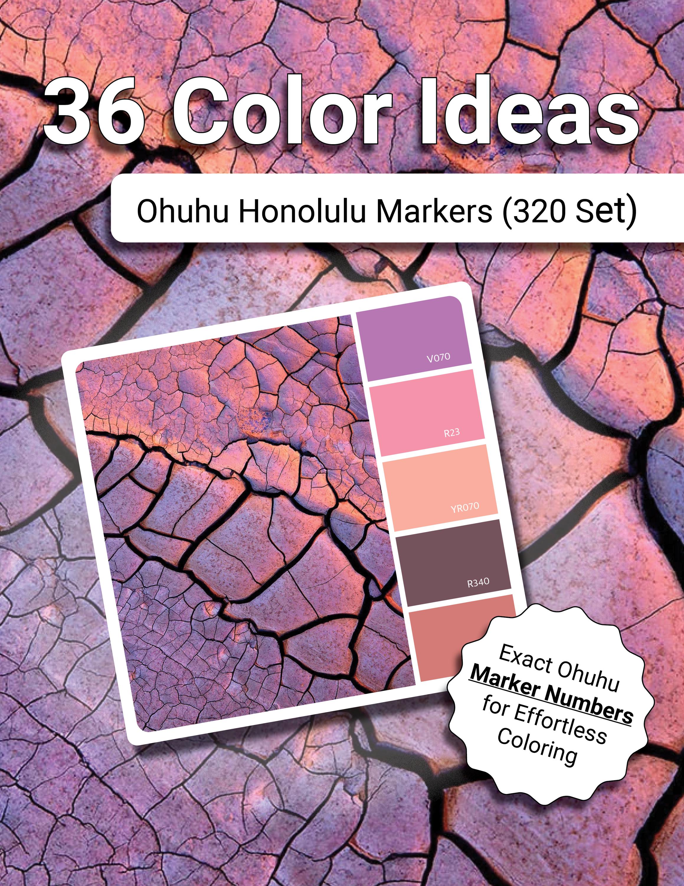 36 paletas de color Ohuhu a juego con Honolulu 320 | Guía de color en PDF para artistas de marcadores inspirada en texturas naturales