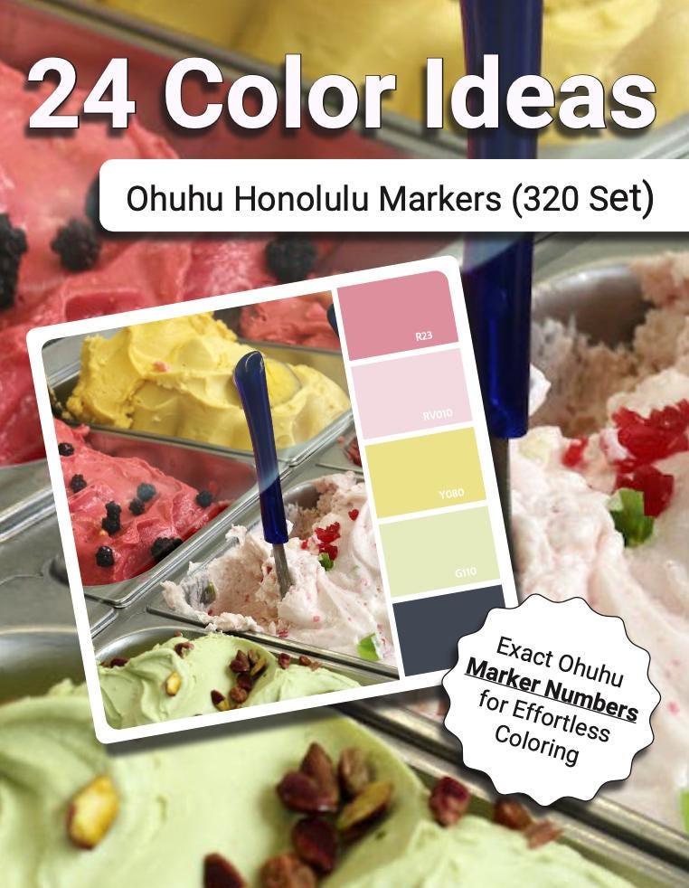 24 Ice Cream Color Palettes for Ohuhu Honolulu 320 | PDF Download for Marker Artists