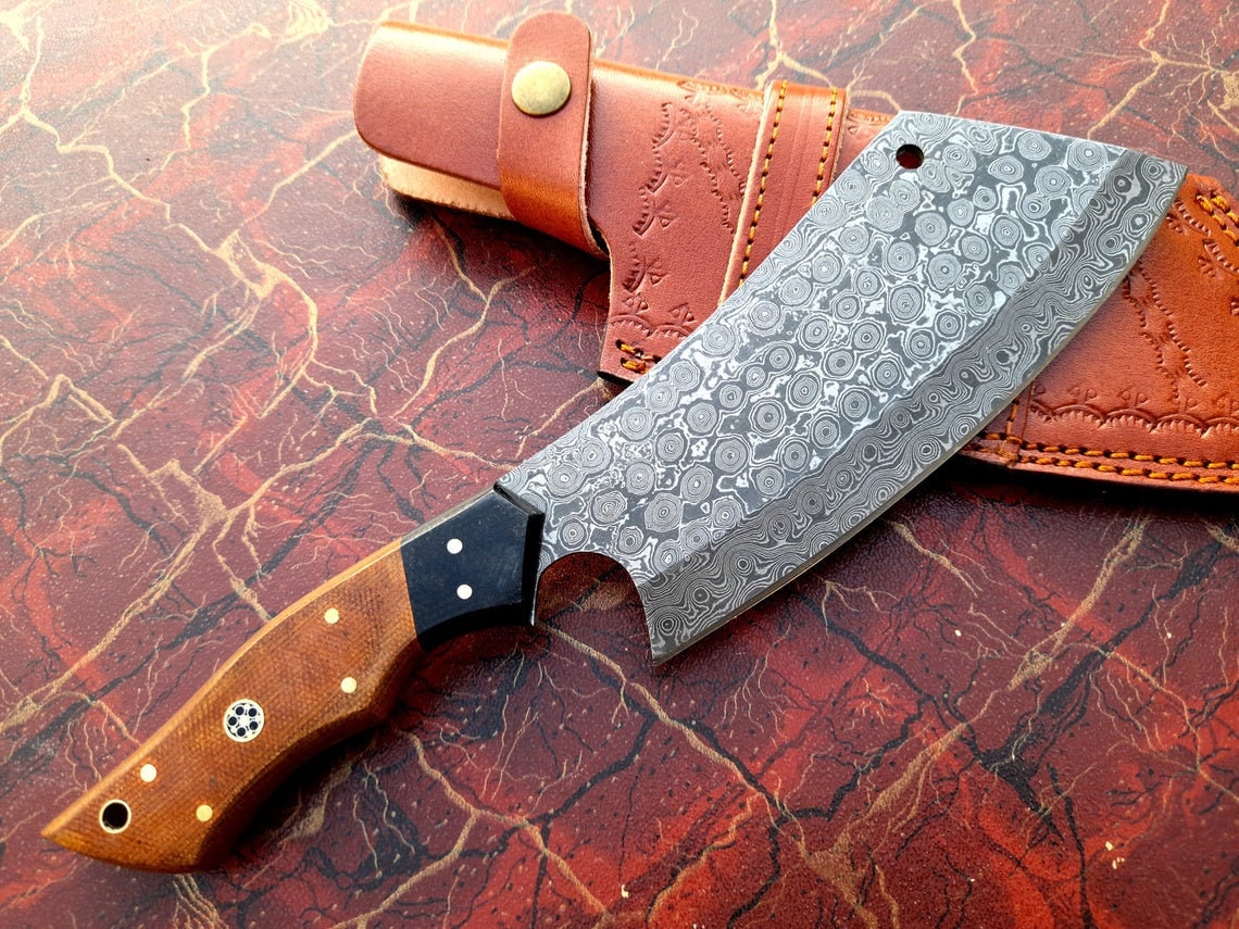 Damascus Steel Cleaver Custom Handmade Damascus Steel Chef Etsy