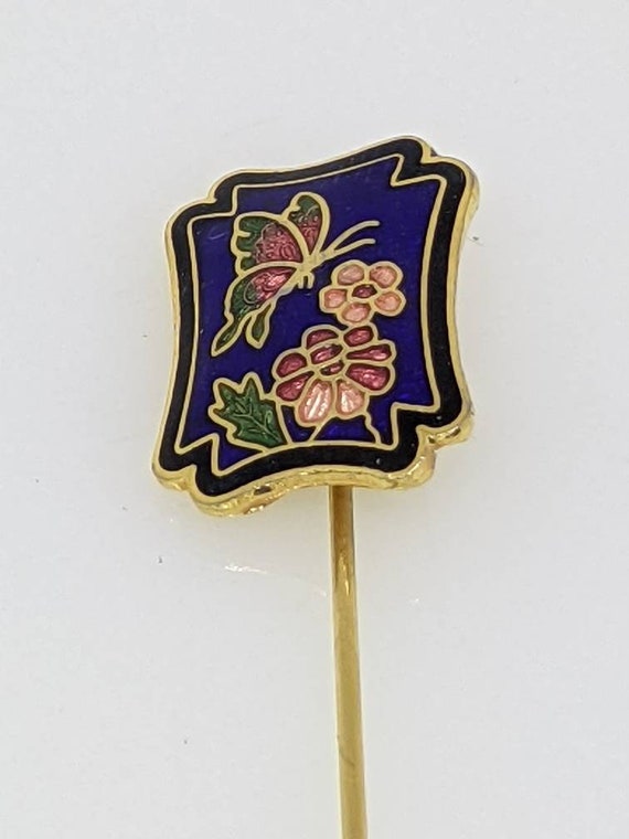 Vintage Enamel Butterfly Pin with Flowers / Sprin… - image 2