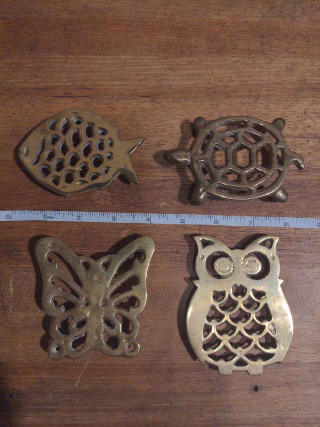 Vintage Brass Trivets, Brass Butterflies, Owl, Turtle, Fish Metal
