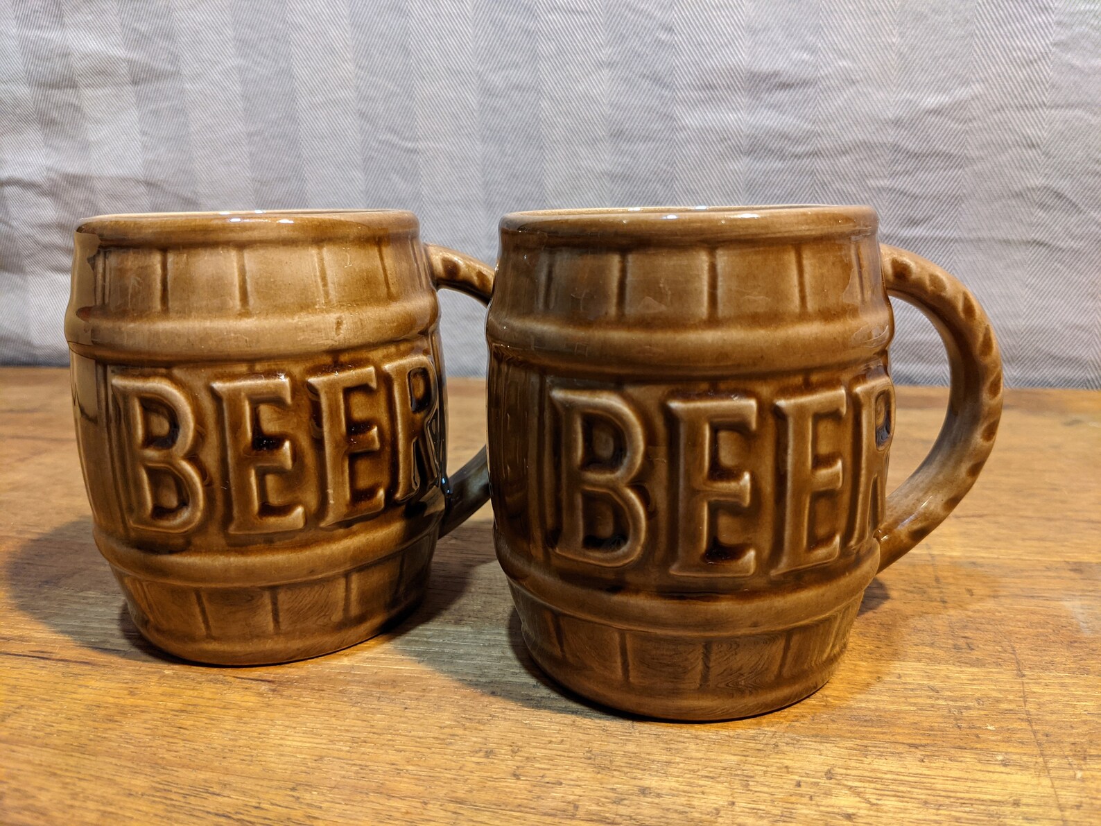 1979 Vintage Handmade Ceramic Barrel Beer Mugs / Ceramic Pottery Beer