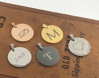 Custom Engraved Coin Pendant - Personalized Engraved Name Necklace - Engraved Disc Necklace Pendant - Stainless Steel Disk Pendant