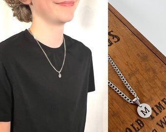 Boys Initial Coin Necklace - Round Coin Necklace Pendant - Personalized Initial Disk - Christmas Gift for Kids - Necklace for Teenage Boys