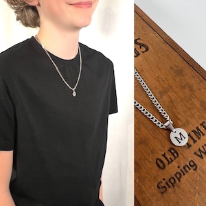 Boys Initial Coin Necklace - Round Coin Necklace Pendant - Personalized Initial Disk - Christmas Gift for Kids - Necklace for Teenage Boys