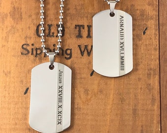 Military Style Dog Tag Pendant and Ball Chain Necklace - Custom Engraved Dog Tag Pendant - Handmade Personalized Christmas Gifts