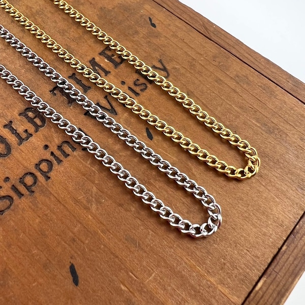 Silver Curb Chain Necklace - Custom Length Chain Necklace - First Gold Necklace Chain - Fathers Day or Christmas Gift - Gift for Son or Kids