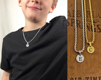 Boys Initial Pendant and Necklace - Rope Chain Necklace - Kids Custom Pendant and Necklace - Boys or Kids Jewelry - Boys Christmas Gift