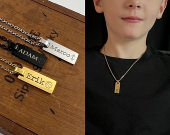 Custom Boys Name Necklace with Favorite Sports - Soccer Hockey Basketball Baseball Football Golf Motocross Pendant - Gift for Sports Teams