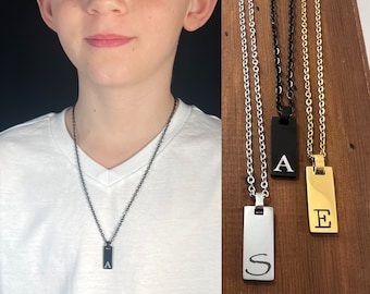 Custom Boys Initial Necklace - Engraved Necklace for Kids - Boys Name Necklace - Stainless Steel Jewelry for Kids - Kids Christmas Gift