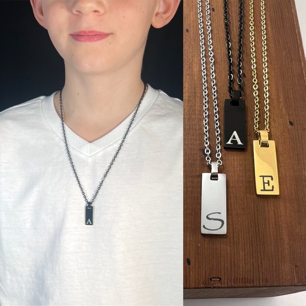 Custom Boys Initial Necklace - Engraved Necklace for Kids - Boys Name Necklace - Stainless Steel Jewelry for Kids - Kids Christmas Gift