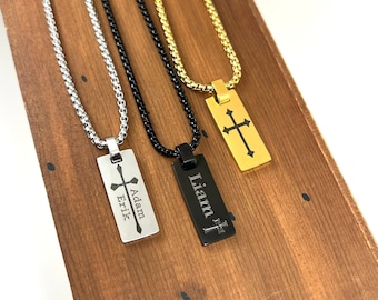 Custom Engraved Cross Charm Pendant - Personalized Cross Necklace - Religious Jewelry - First Communion Gift - Christmas & Baptism Gifts