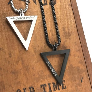 Triangle Pendant with 3mm Box Chain Necklace - Personalized Arrow Necklace - Custom Engraved Triangle Necklace - Christmas Gifts