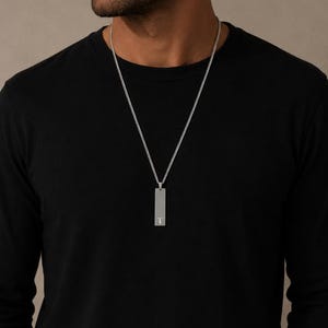 Personalized Vertical Bar Initial Necklace - Custom Engraved Pendant - Curb Chain Necklace - Christmas Gift for Men or Dad
