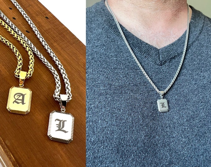 Custom Old English Initial Name Necklace - Monogram necklace - Vintage Y2K Necklace for boys - Mens Necklace Jewelry