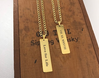 Pendentif plaque d'identité en or 14 carats - Collier personnalisé pour homme - Bijoux en acier inoxydable - Cadeaux pour la fête des pères - Collier avec initiales gravées