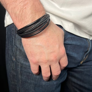 Handmade Leather Bracelet - Custom Engravable Leather Bracelet - Engravable Magnetic Stainless Steel Clasp - Fathers Day Gift for Dad