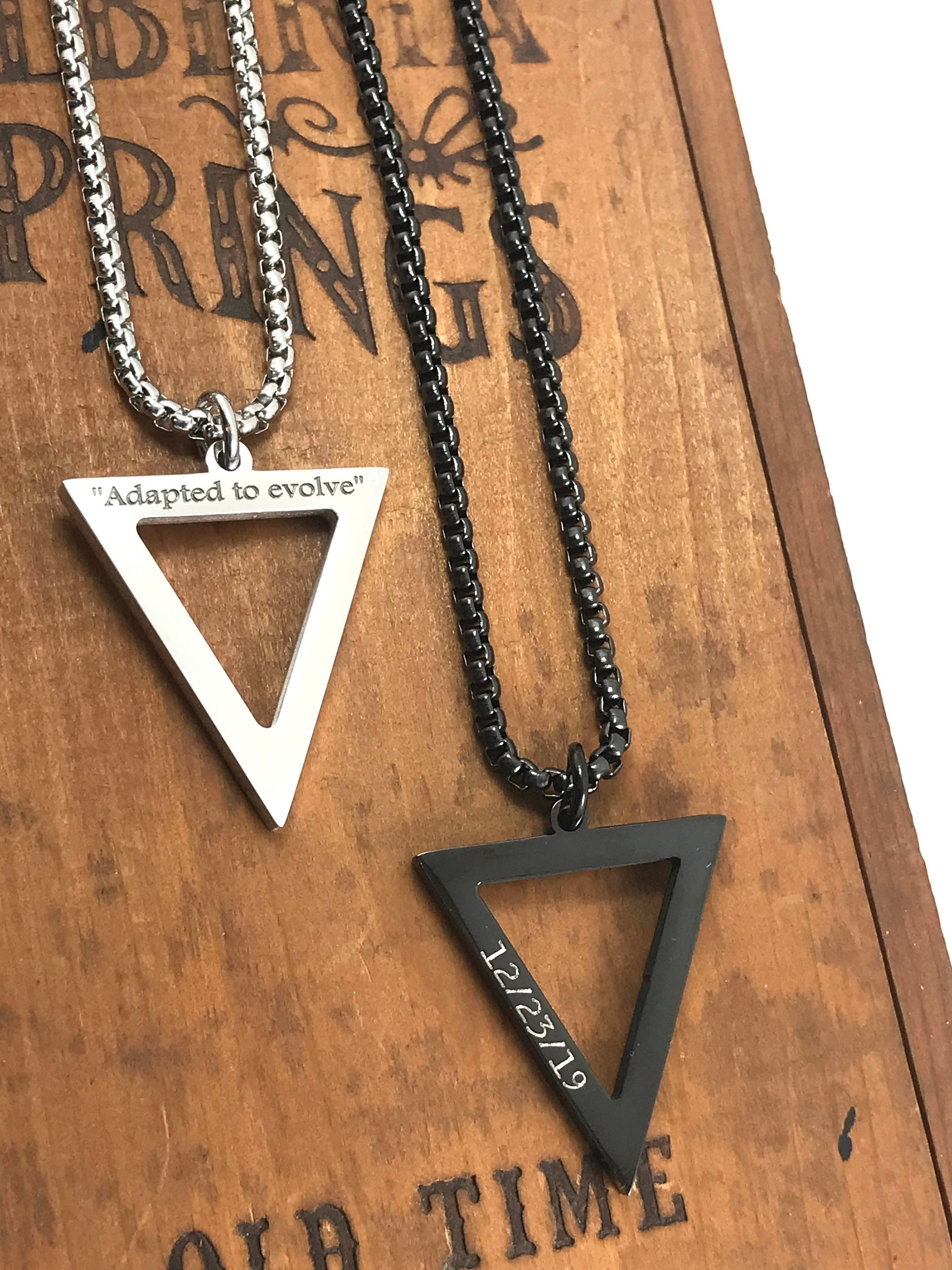 MEALGUET Stainless Steel Minimalist Simple Triangle Inverted Triangle  Pendant Necklace for Boys Men with 24