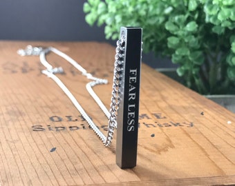 Men's Custom Engravable Bar Necklace - Personalized Vertical Bar Pendant - 4 Sided 3D Bar Pendant - Handmade Christmas Gifts - 5 Colors