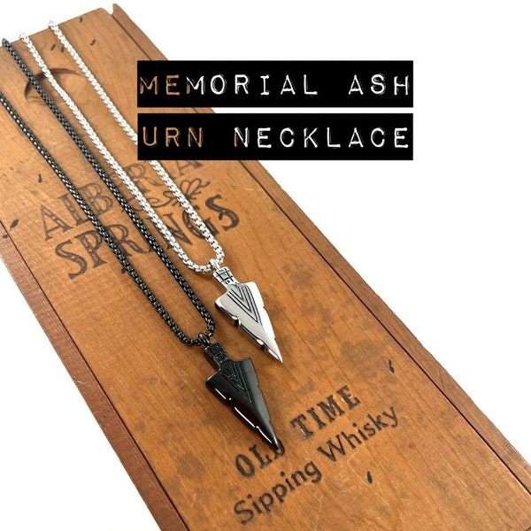 Personalized Cremation Urn Necklace - Custom Engraved Arrowhead Urn Necklace - Pet Urn Necklace - Cremation Urn Bar Necklace - Memorial