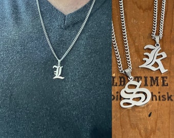 Personalized Old English Initial Necklace -  Silver Old English Monogram Mens Necklace - Silver Minimalist Necklace - Gold Necklace for Men