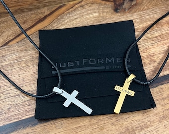 Engraved Cross Necklace with Nylon Cord - Custom Personalized Chunky Pendant - Cross Necklace - First Communion Necklace - Christmas Gifts