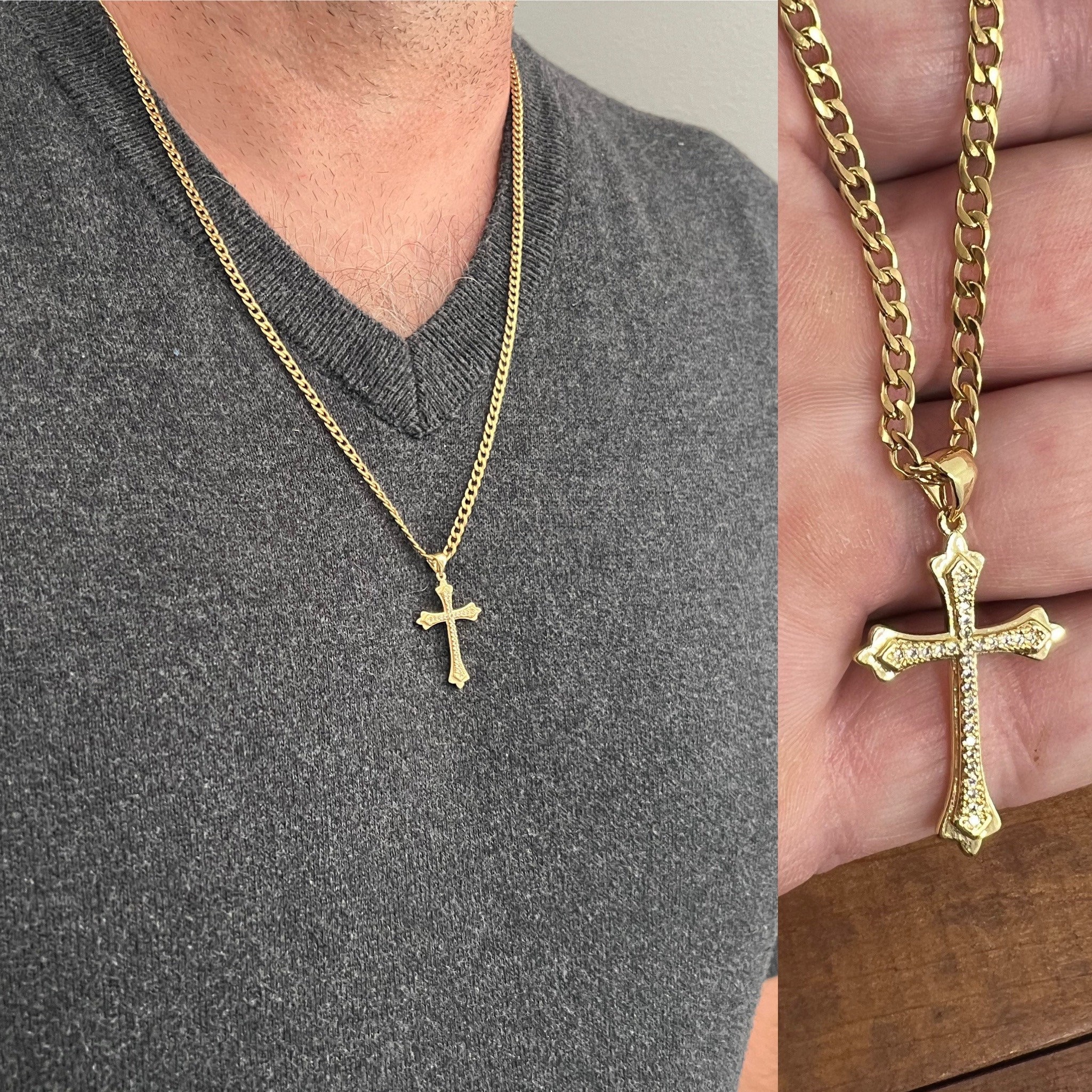 14K Gold Cross Necklace Minimalist Cross Necklace Waterproof Gold Filled Necklace for Men Christmas Gift Crucifix Necklace for Men