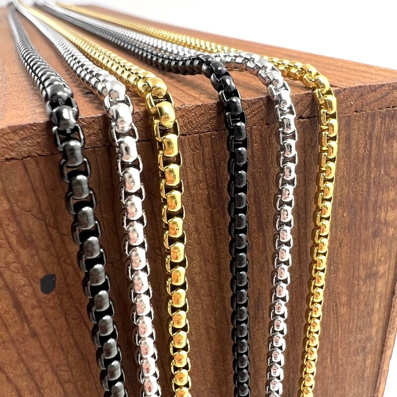thumbnail image 2 of 304 Stainless Steel Box Chain Necklace - Black, Rose Gold, Or Silver - 23.62'' P386 2 of 6