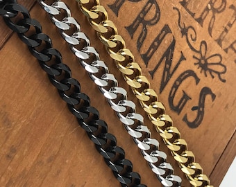7mm Curb Chain BOHO Necklace - Cuban Chain - 14K Gold, Silver or Black Chunky Chain - Men's Cuban Necklace Chain - Quality Stainless Steel
