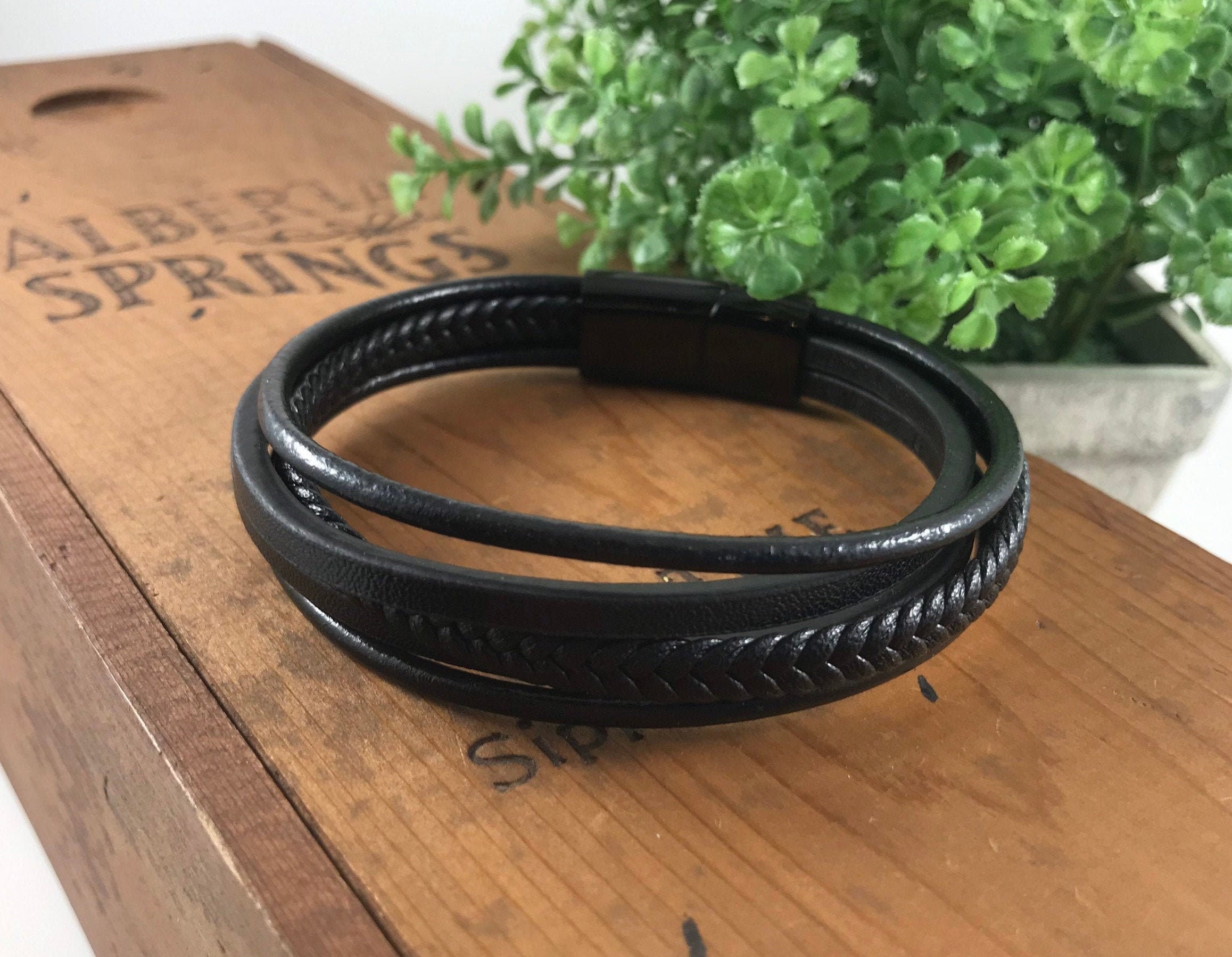 Stainless Steel Mens Engraved Bracelet Engravable Leather Etsy