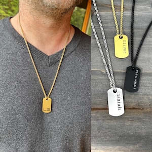 Personalized Dog Tag Necklace - Custom Initial Necklace - Engraved Pendant - Christmas Gift for Men or Dad  - Stainless Steel Custom Jewelry