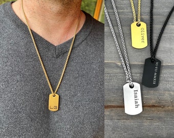 Personalized Dog Tag Necklace - Custom Initial Necklace - Engraved Pendant - Christmas Gift for Men or Dad  - Stainless Steel Custom Jewelry