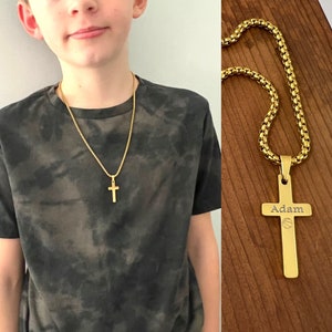 14k Gold Plated Cross Necklace for Boys - Boys Jewelry - Boys Cross Necklace - First Communion Birthday Gift -Non Tarnish Box Chain Necklace