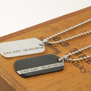 Personalized Dog Tag Boho Necklace - Custom Fathers Day or Christmas Gift - Engraved Minimalist Necklace - Custom Engraved Dog Tag