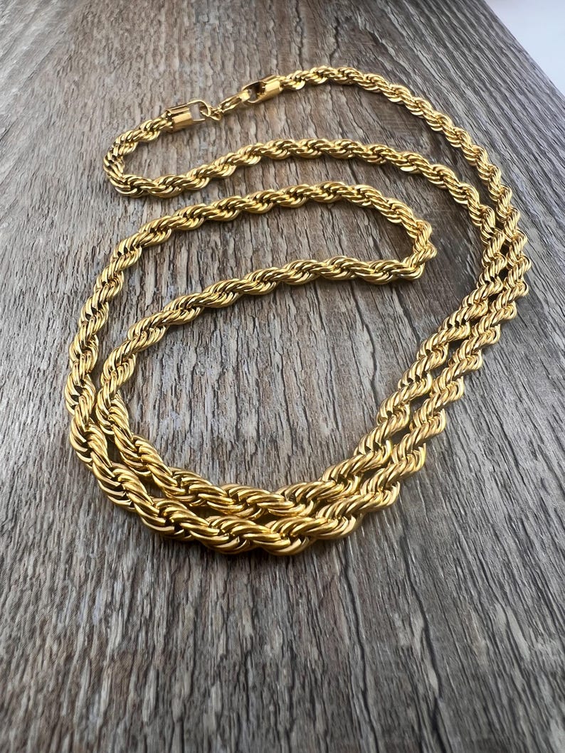 Textured Rope Chain 18k Gold Plated 5mm Rope Chain Necklace in Silver - Rope Chain Necklace ...