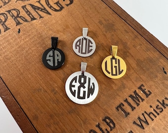Custom Monogram Necklace Initial Pendant - Round Engraved Pendant - Personalized Initial Coin - Christmas Gifts - Custom Engraved