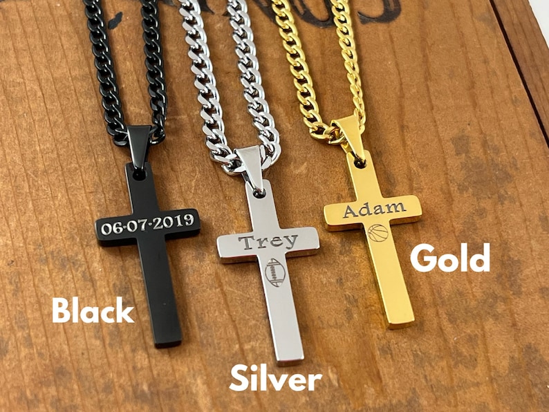 Boys Engraved Cross Necklace Kids Cross Necklace Custom Etsy