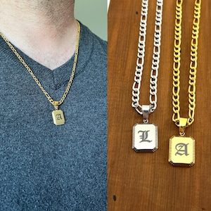 Custom Old English Initial Name Necklace - Figaro chain Monogram necklace - Vintage Y2K Necklace for boys - Mens Necklace Jewelry