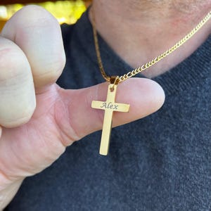 Men&#39;s  Gold Stainless Steel Cross Necklace - Steel Jewelry - 14k Gold Cross With Figaro Chain - Personalized Jewelry-Christmas Gifts for Him