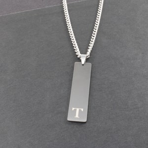 Personalized Initial Necklace - Custom Engraved Pendant - Curb Chain Necklace - Fathers Day Gift for Men or Dad - Date, Name, Roman Numerals