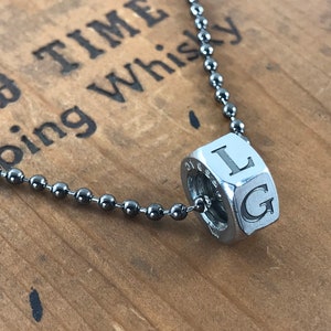 Industrial Nut Custom Pendant - Circle Bead Necklace - 6 Side Engraved - Personalized Nut Pendant - Industrial Jewelry - Fathers Day Gifts