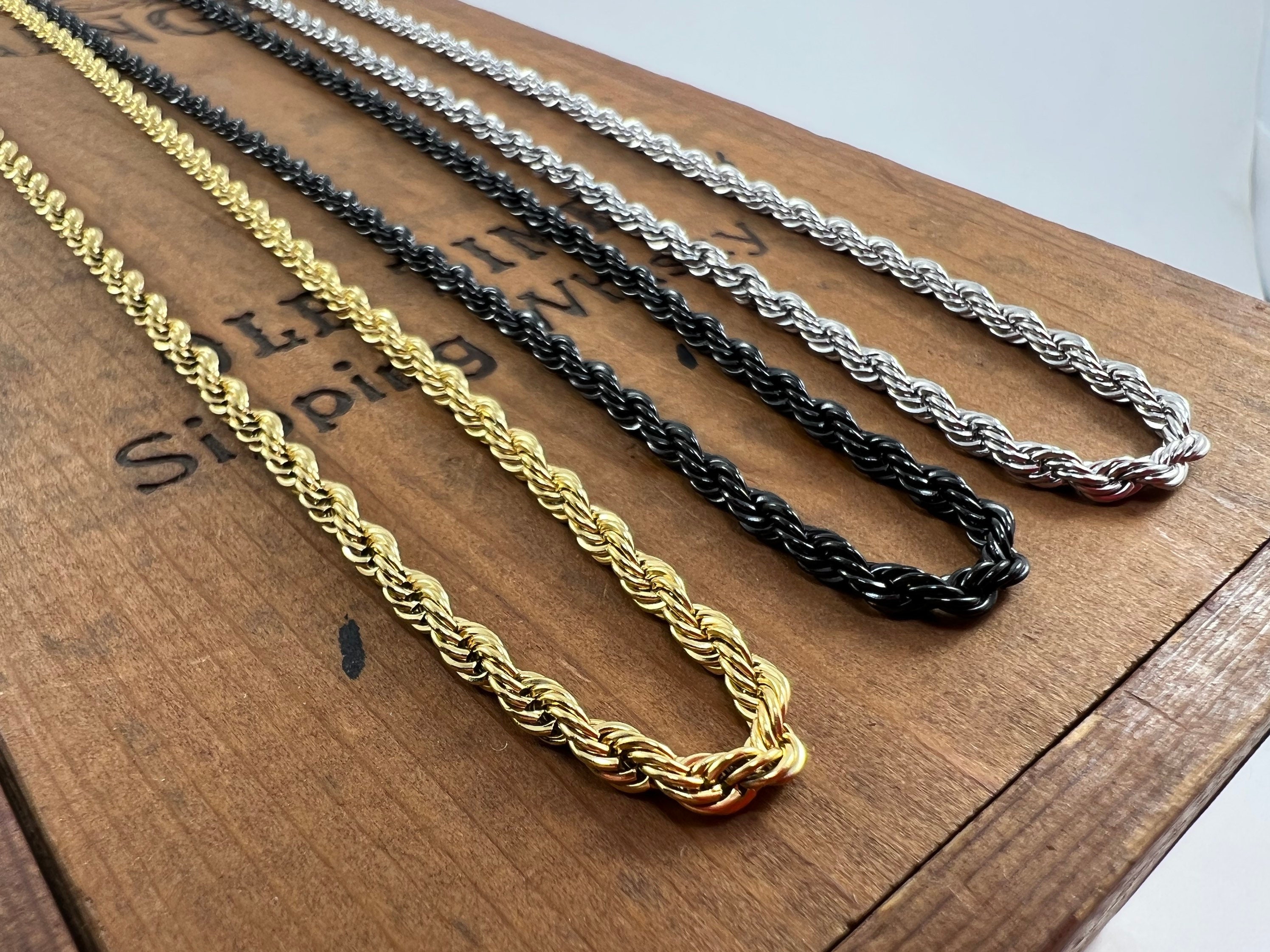 Men's Stainless Steel Black Rope Chain Necklace - 9850815