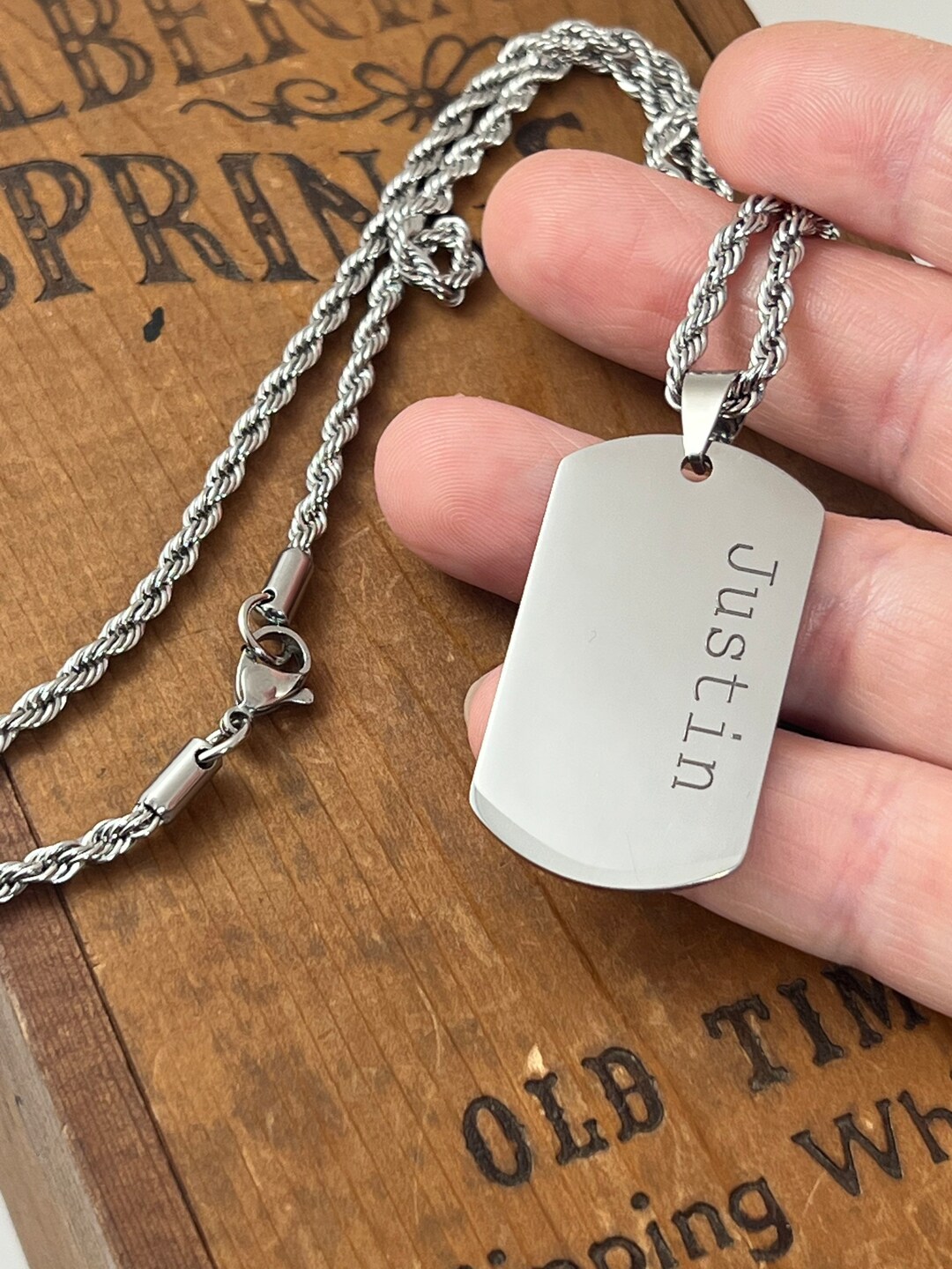Personalized Men's Dog Tag Necklace Custom Engraved Name Necklace for