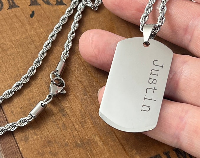 Personalized Men's Dog Tag Necklace - Custom Engraved Name Necklace for Men - Dog Tag Pendant and Necklace - Christmas or Fathers Day Gifts
