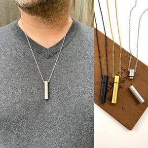 Cremation Ash Urn Necklace - Men&#39;s Urn Vile Pendant - Custom Engraved Memorial Urn Jewelry - Cylindrical Bar - Memorial Jewelry Keepsake