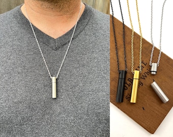 Cremation Ash Urn Necklace - Men's Urn Vile Pendant - Custom Engraved Memorial Urn Jewelry - Cylindrical Bar - Memorial Jewelry Keepsake